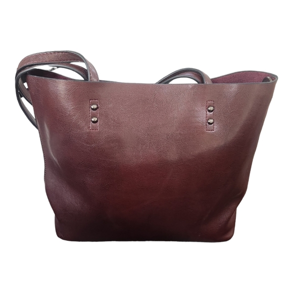 Leather Tote Bag, Solid Color (Maroon/Brown, Wine/Brown) NWOT - Picture 7 of 7